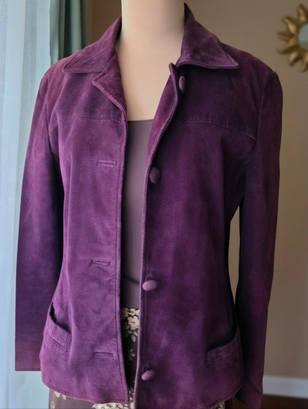 Vintage 90s Purple Pigskin Suede Leather Jacket Plum Blazer Whimsigoth Womens M